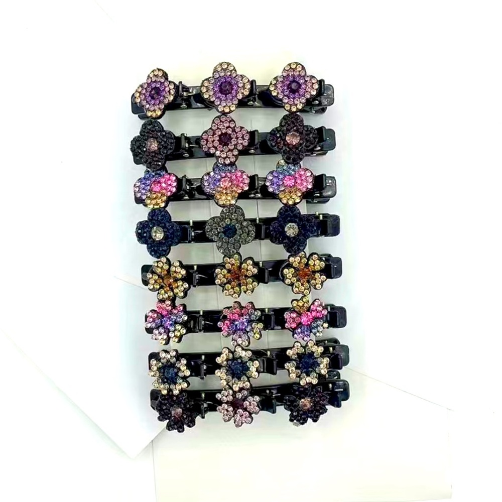 8pcs shiny crystal stone‎ braided four-leaf plastic hair clips